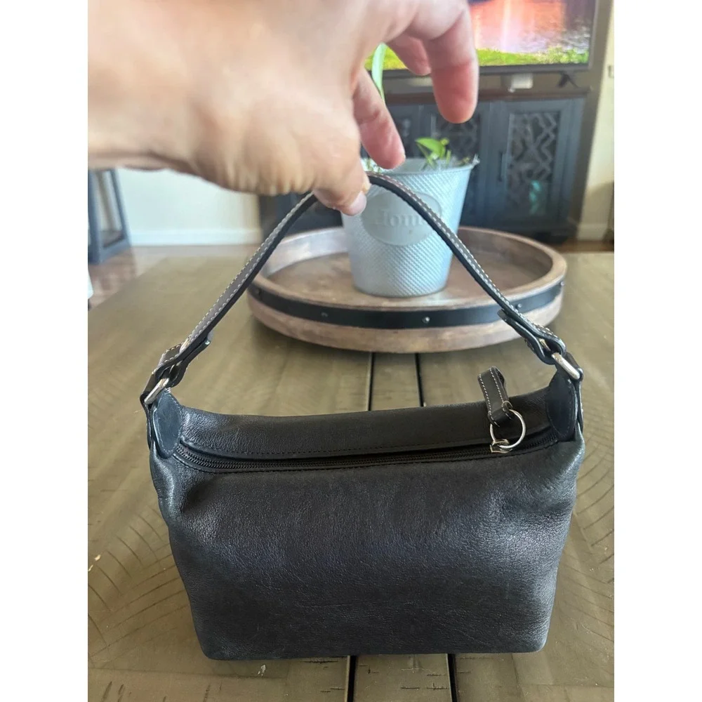 Coach Y2K Black Leather Baguette Hobo Shoulder Bag Logo Zip Top